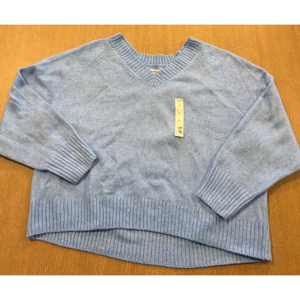 SONOMA Goods For Life V Neck‎ RIbbed Knit Long Sleeve Blue Sweatshirt Womens 1X